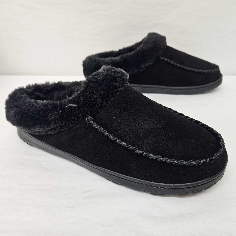 Dearfoams Moc Toe Slippers Suede Memory Foam DFCMX80268 Black Mens Size 11